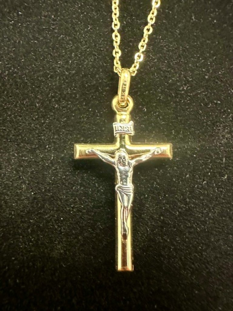TwoTone Crucifix Pendant In 14k Yellow Gold